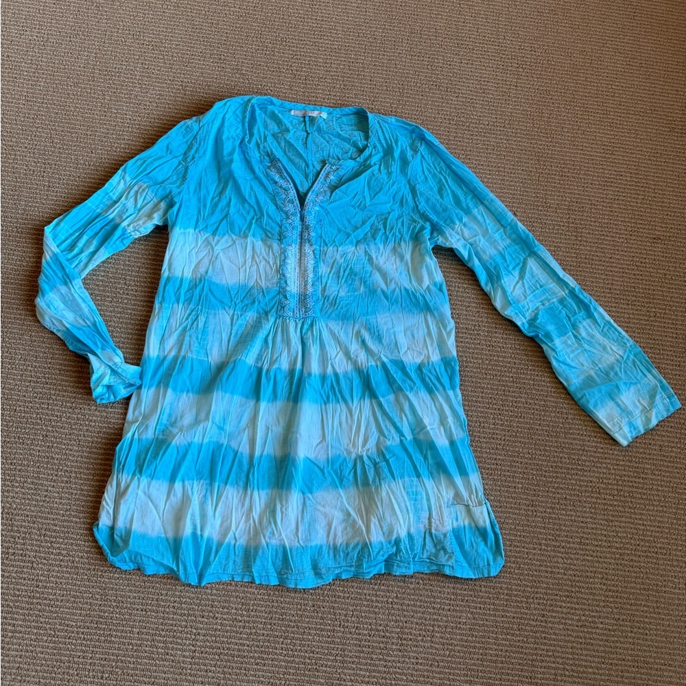 Athleta Blue and White Tie-Dye Swim Coverup